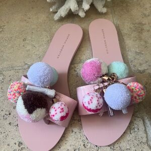 Sophia Webster Pink patent Pom Pom Sandals Jada 37 1/2